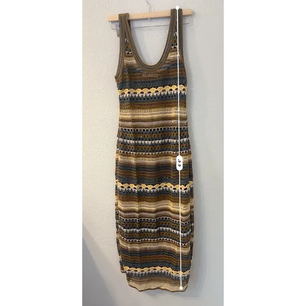 Zara Green Multi-Color Striped Crochet Maxi Dress Size S - Image 6