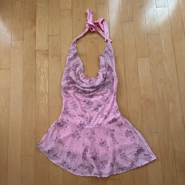 Princess Polly Longer Daylight pink floral sequin cowl romper - Image 2