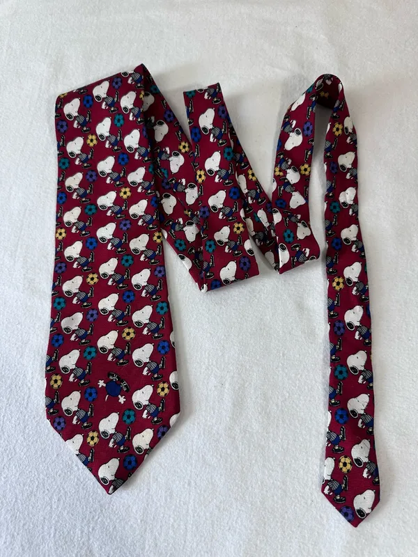Peanuts Animation Necktie Snoopy Brown Burgundy White Blue Sport Character Tie - Image 8