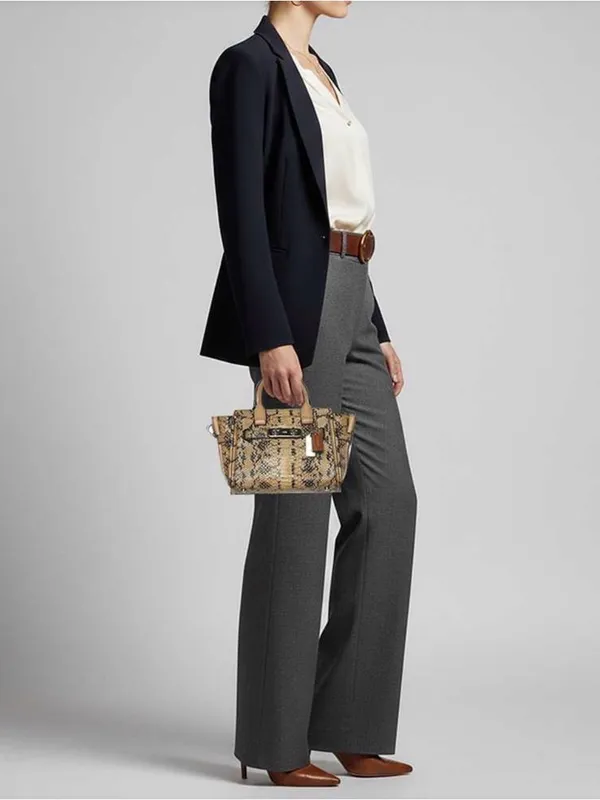 Coach Beige/Black Python Embossed Leather Swagger small tote - Image 2