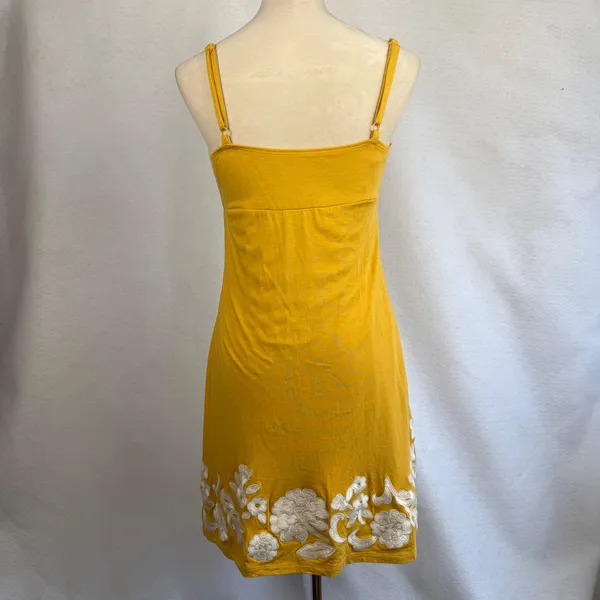 Mustard Yellow Floral Embroidered Sun‎ Dress Medium Bohemian Vacation Resortwear - Image 5