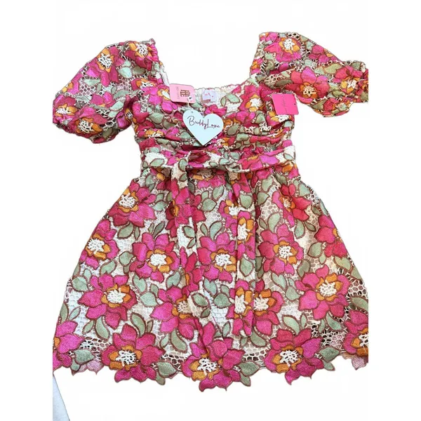REYNA DRESS - Floral Puff Sleeve Mini Dress in Pink - Image 3