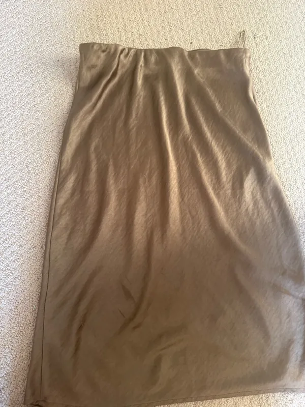 Heartloom Olive-Tone Satin Midi Slip Skirt - Image 3