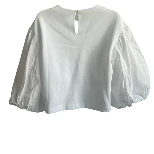 NWOT English Factory Balloon Sleeve Crew Neck Blouse White Size Medium - Image 7