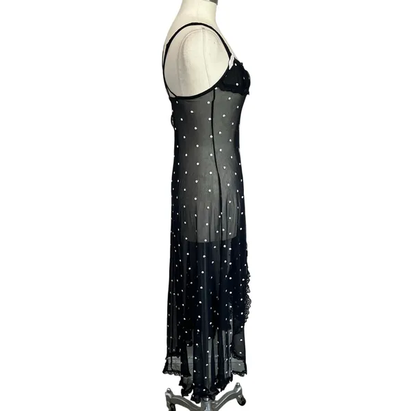 Flora Nikrooz Sheer‎ Vintage Black Slip Dress Y2K Mesh Lip Print Size XS - Image 2