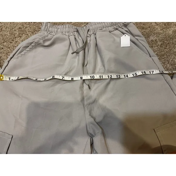 Womens Grey‎ Utility Cargo Pants Elastic Waist Baggy Streetwear Trousers - Image 7