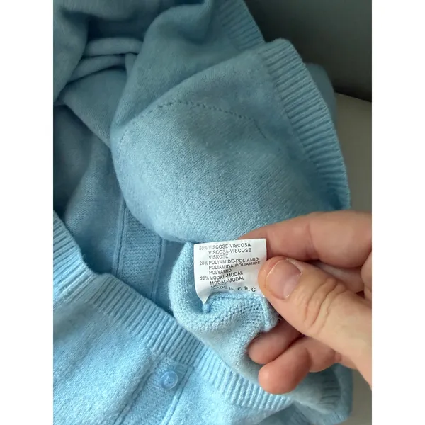 House of Tweed Baby Blue Sweater One Size Button Back Pockets Scotland - Image 10