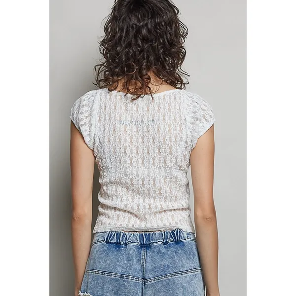 POL Sweetheart Neck Lace Short Sleeve Top - Medium - Image 4