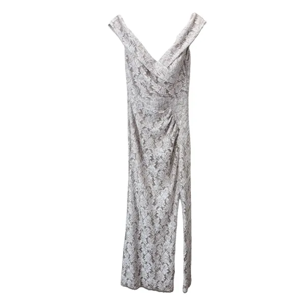 Alex Evenings Ivory Beige Glitter Lace Off Shoulder Formal‎ Maxi Dress Size 10 - Image 4