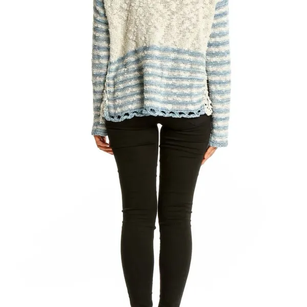 Free People Blue and Cream Striped Sweater - Image 3