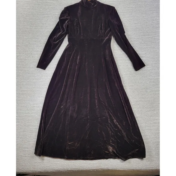 Vintage KC Spencer Velvet Maxi Dress Sz 6 Brown Turtleneck Whimsigoth Cocktail - Image 2