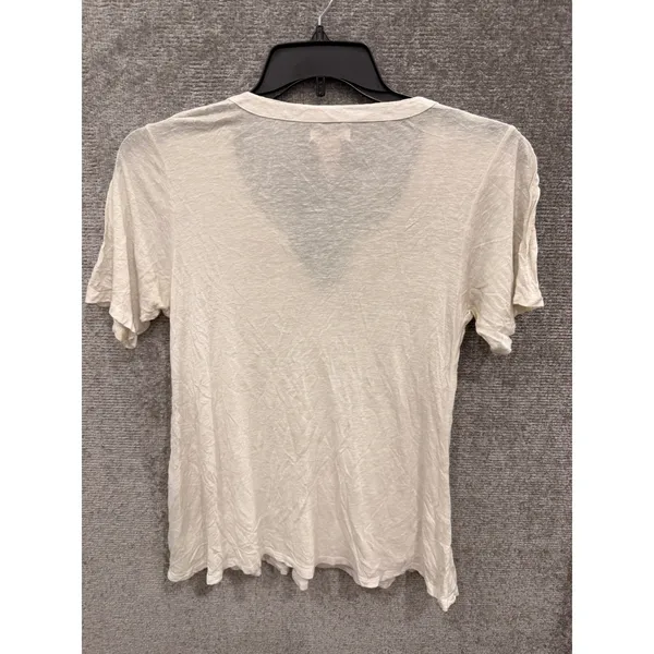 Sundance Womens Top Size S Cream Beaded V-Neck Babydoll Linen Blend Short Sleeve - Image 7