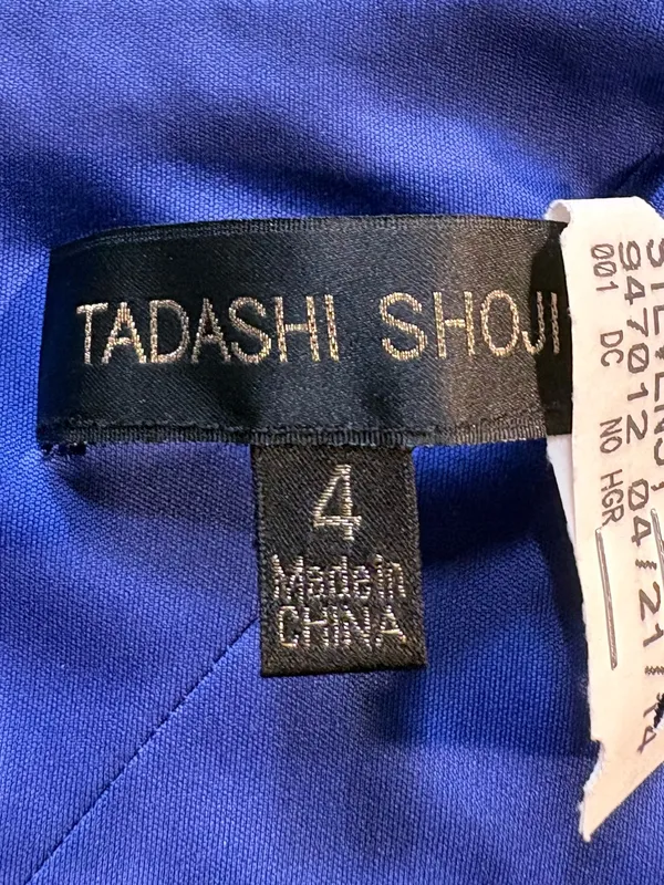 ☀️Tadashi Shoji Cobalt Blue Ruched Arymetric Draped Chiffon Evening Gown Sz 4🧡 - Image 8