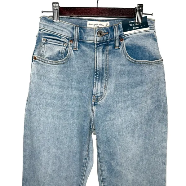 NWT Abercrombie & Fitch 0 S Ultra High Rise Flare Curve Love Jeans Medium Blue - Image 2
