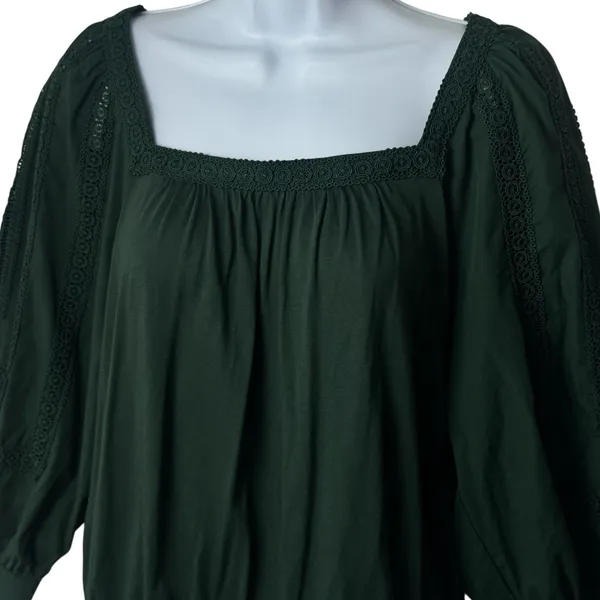 NEW‎ Anthropologie Chela Green Lace Puff Sleeve Babydoll Blouse Feminine L - Image 3