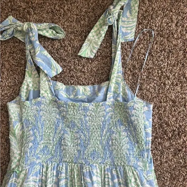 Crown & Ivy Blue and Green Leaf Print Dress - Image 4