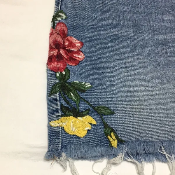 PacSun • Denim Floral Embroidered Raw Hem Jean Skirt Size 27 - Image 2