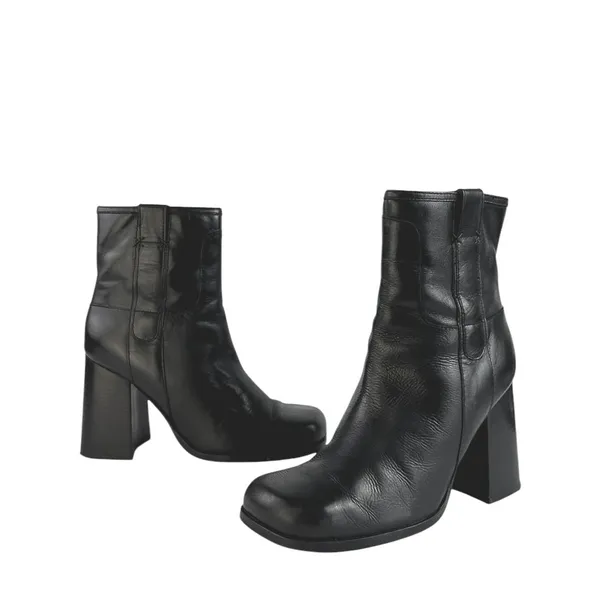 Free People Naomi Women's Black Leather Square Toe Block Heel Zip Ankle Boots 8 - Image 5