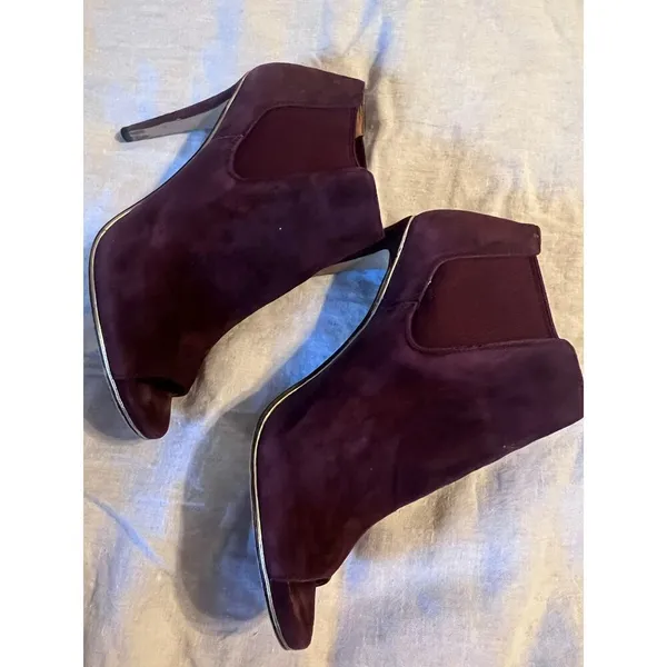 Coach Booties Size 7 B Burgundy Suede Heels Open Toes Adrianna - Image 2