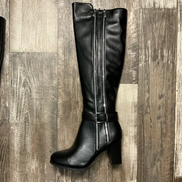 New York & Company Black Over-the-Knee Block Heel Boots with Dual Zippers Size 8 - Image 12