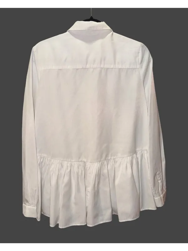 Tuckernuck White Peplum Button Down Blouse Long Sleeve High Low Top Womens Sz S - Image 3
