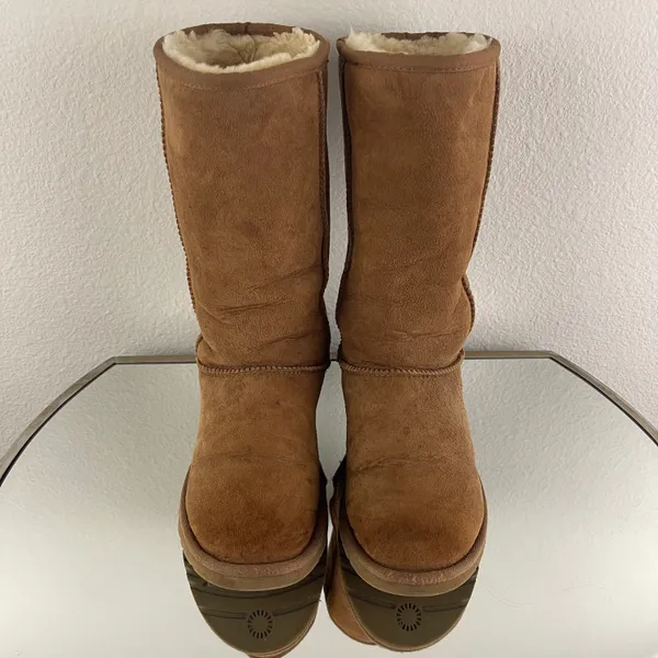 Australia Classic Tall II Chestnut Tan Suede Sheepskin Shearling Wool Boots - Image 7