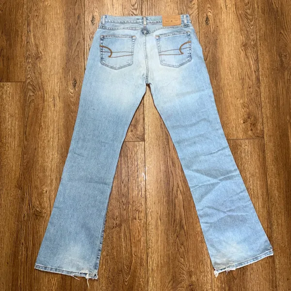 Y2K American Eagle Light Wash Bootcut Jeans Womens 4 Mid Rise Denim boho western - Image 2