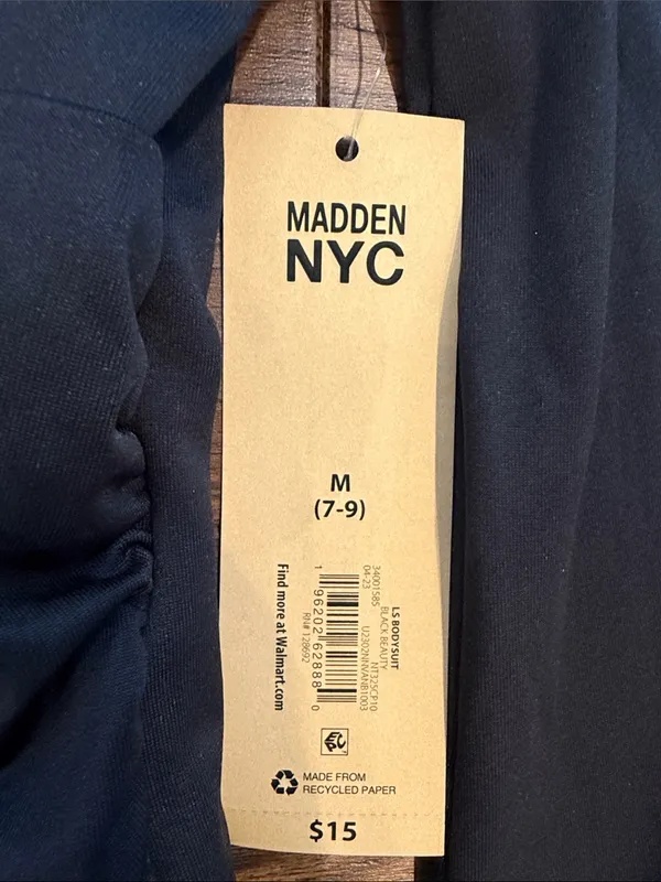 Madden NYC Black Long Sleeve One-Piece Bodysuit Size Medium NWT - C67-072 - Image 3