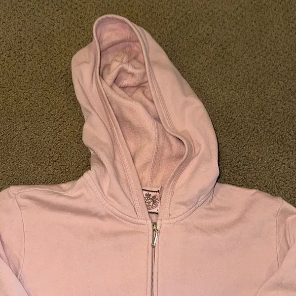 Juicy Couture Women’s Pink Hooded Zip Up Sweatshirt Size Large - Image 2