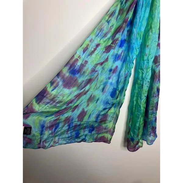 Signals Scarf Womens OS Blue Green Tie Dye Excellent 100% Silk Rectangular Wrap - Image 3