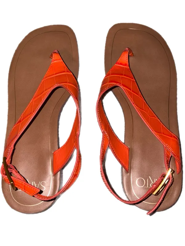 SARTO by Franco Sarto Leather Iris Slingback Sandal Orange Croco New Without Box - Image 2