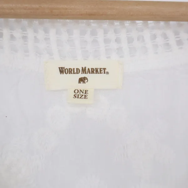 World Market Poncho Top Womens One Size Boho Crochet Lace White Embroidered EX - Image 3