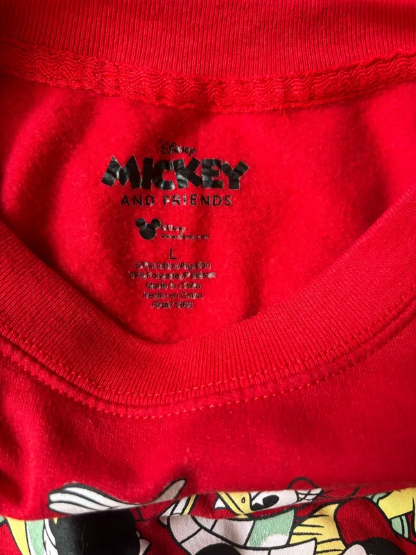 Disney Mickey and Friends Red Cropped Sweatshirt Women's Large Cotton Blend - Image 3