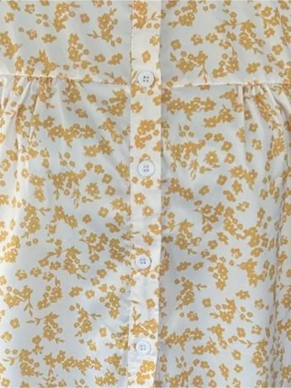 Yellow floral polyester blouse with ruffle sleeves, size L White Size L - Image 4