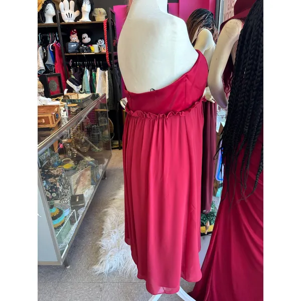 Alfred Sung Strapless Ruffle Empire Waist Chiffon Cocktail‎ Dress Raspberry Pink - Image 3