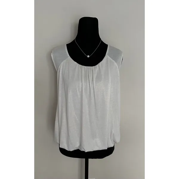 By Anthropologie Ivory White Shimmer Bubble Top Shirt SZ L Party Date Office EUC - Image 3
