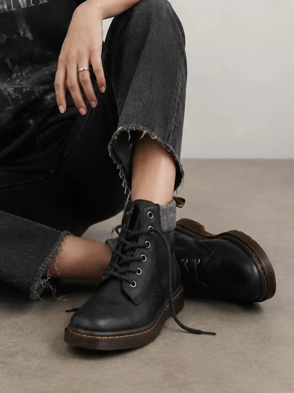Dr. Martens Maelly Black 6-Eye Padded Collar Leather Grunge Everyday Boots - Image 10