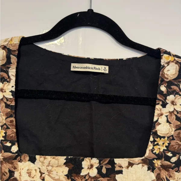 Abercrombie and Fitch linen‎ cotton blend brown cream floral square neck tank - Image 2