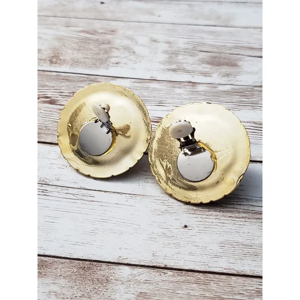 Vintage Clip On Earrings Large Statement Gold Tone, Silver Tone, Metallic Purple - Image 5