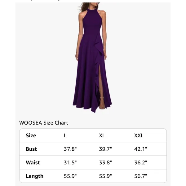 WOOSEA Womens High Neck Split Bodycon Mermaid Evening Cocktail Long Dress XL - Image 5