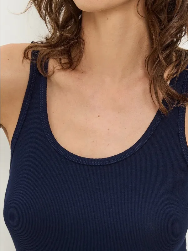 Michael Stars Women's Navy Ribbed “Beater” Tank Top OSFM - Image 2