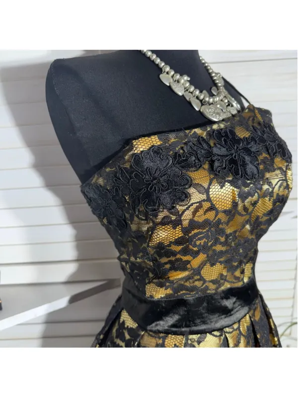 Vintage 90s dress black gold brocade floral whimsigoth cocktail wedding guest XL - Image 5