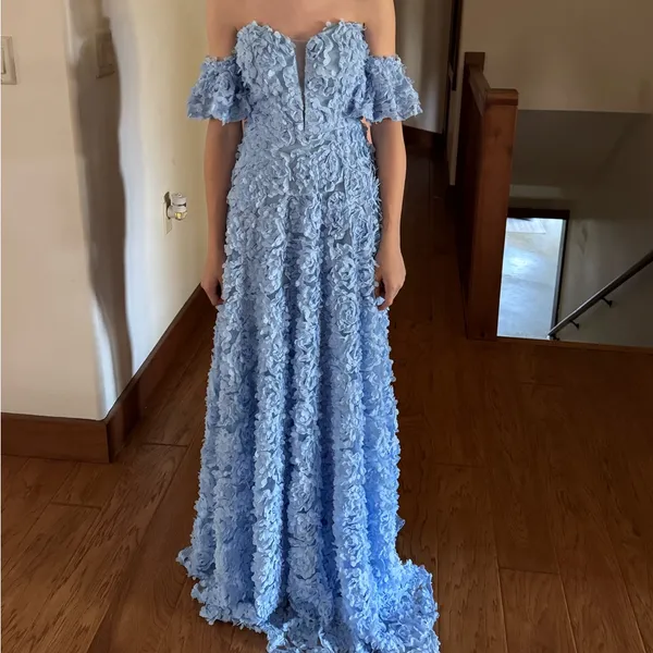 Faeriesty 3D Flower Off Shoulder Dress Size Small Light Blue Prom Homecoming - Image 8
