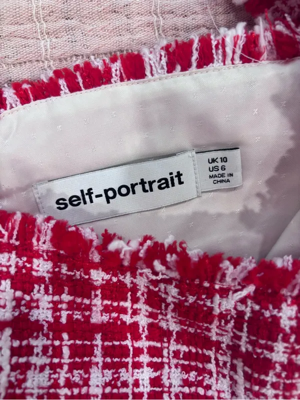 Self Portrait Red & White Boucle Square-Neck Crop Top size 6 - Image 7