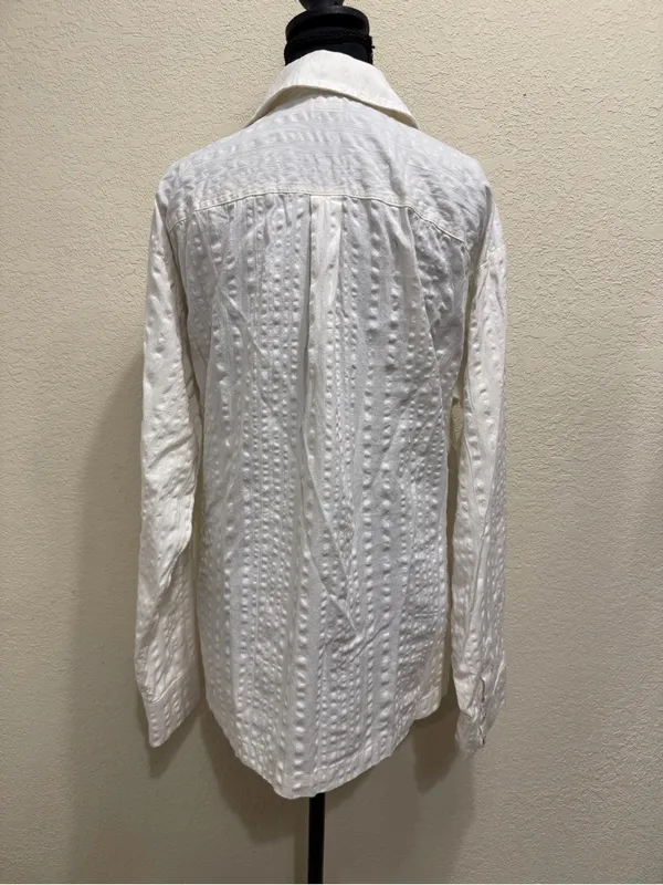 Free People FP Beach Indie White Textured Wrap Shirt Tie Waist Top Large - Image 6