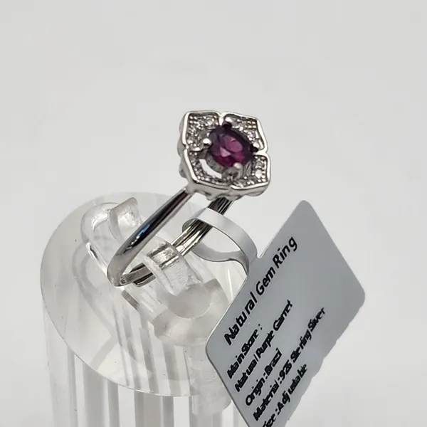 NWT Sterling Silver & Natural Purple Garnet Adjustable Ring - Image 2