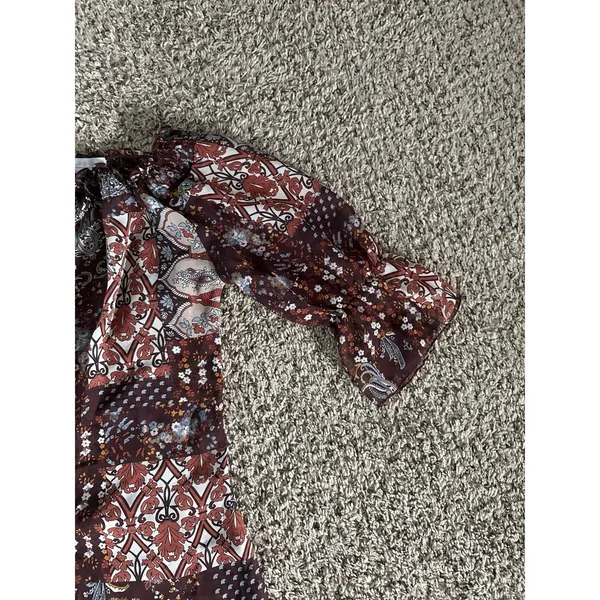 VTG Charlotte Russe Women's Boho Brown Print Sheer‎ Quarter Sleeve Dress Size S - Image 6