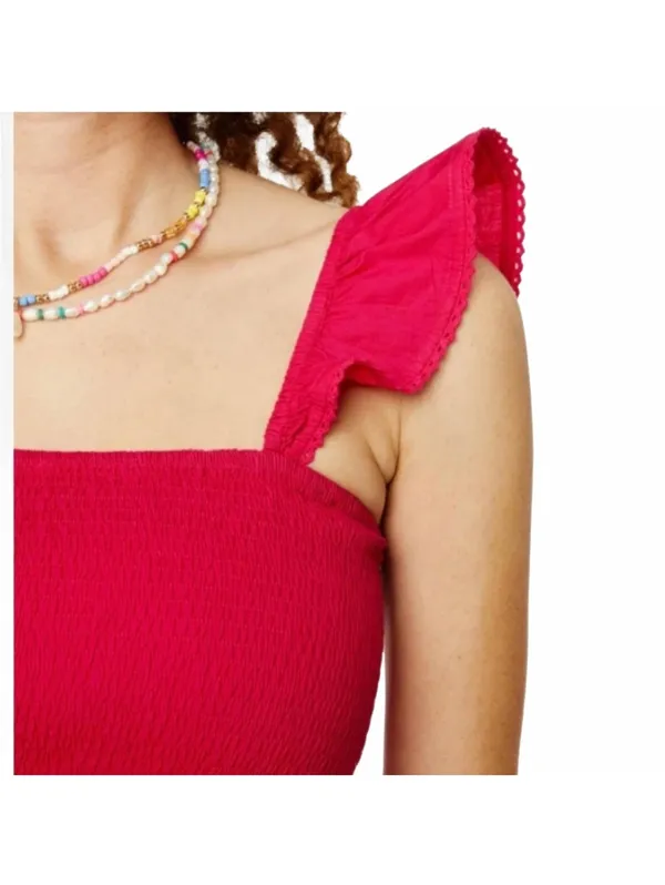 Roller Rabbit Dove Smocked Bodice Ruffle Cap Sleeve Square Neck Peplum Hem Top S - Image 4