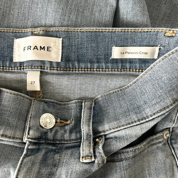 Frame Le Palazzo Crop High Rise Wide Leg Raw Hem Jean Light Wash Size 27 - Image 6
