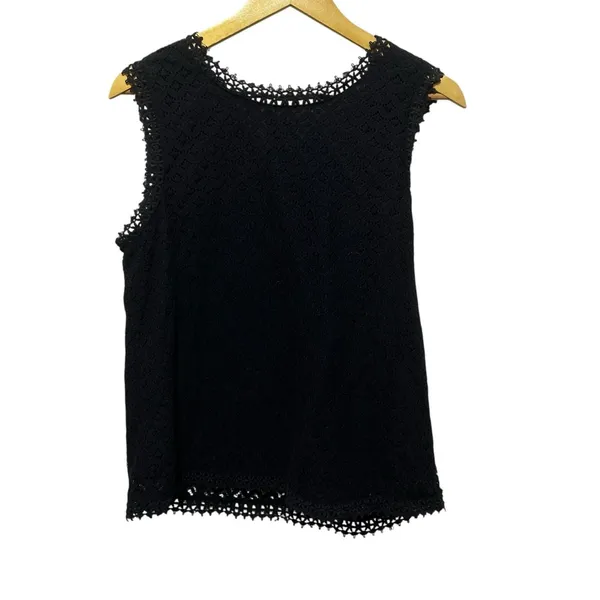 Merona Women‎ Cottagecore Boho Lace Shell Top Large Black Sleeveless Eyelet Trim - Image 2